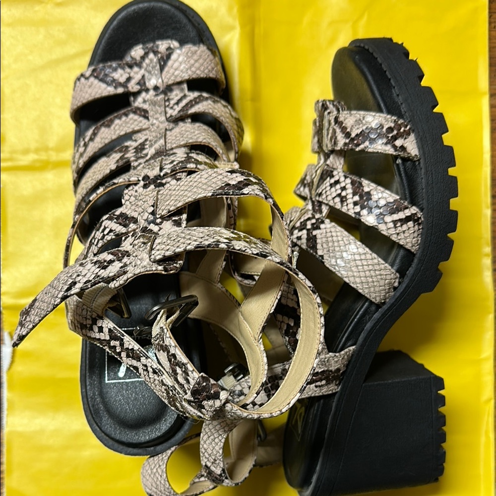 Women's Strappy Snake Print Block Heel Sandals